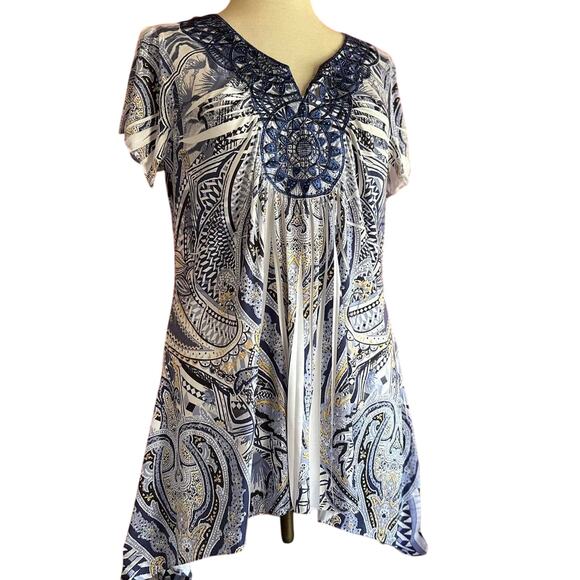 Womens Shirt Size Medium Embroidered Hippie Biker Festival Resort Beachy - Picture 1 of 6